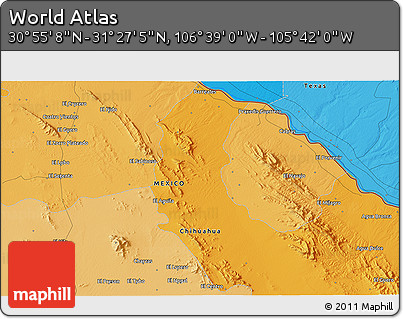 Political 3D Map of the Area around 31° 11' 6" N, 106° 10' 30" W