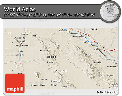 Shaded Relief 3D Map of the Area around 31° 11' 6" N, 106° 10' 30" W