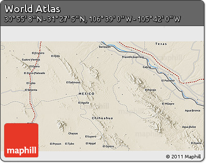 Shaded Relief 3D Map of the Area around 31° 11' 6" N, 106° 10' 30" W