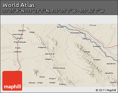 Shaded Relief 3D Map of the Area around 31° 11' 6" N, 106° 10' 30" W