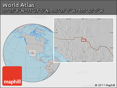 Gray Location Map of the Area around 31° 11' 6" N, 106° 10' 30" W, hill shading
