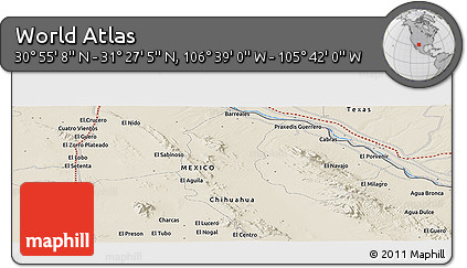 Shaded Relief Panoramic Map of the Area around 31° 11' 6" N, 106° 10' 30" W