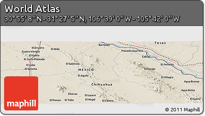 Shaded Relief Panoramic Map of the Area around 31° 11' 6" N, 106° 10' 30" W
