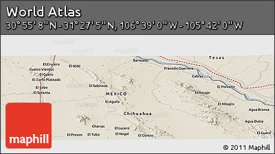 Shaded Relief Panoramic Map of the Area around 31° 11' 6" N, 106° 10' 30" W