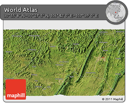 Satellite 3D Map of the Area around 31° 11' 6" N, 107° 10' 30" E