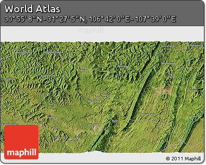 Satellite 3D Map of the Area around 31° 11' 6" N, 107° 10' 30" E