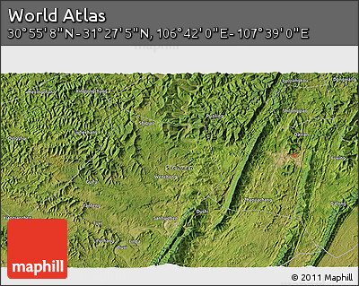 Satellite 3D Map of the Area around 31° 11' 6" N, 107° 10' 30" E