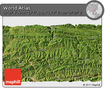 Satellite 3D Map of the Area around 31° 11' 6" N, 108° 52' 30" E