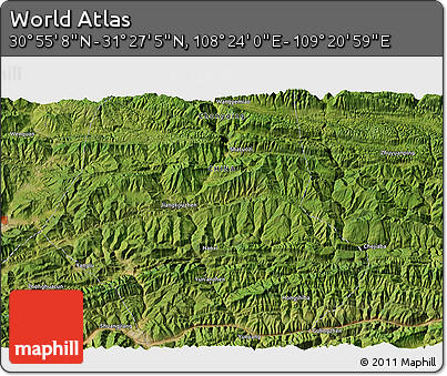 Satellite 3D Map of the Area around 31° 11' 6" N, 108° 52' 30" E