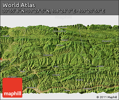 Satellite 3D Map of the Area around 31° 11' 6" N, 108° 52' 30" E
