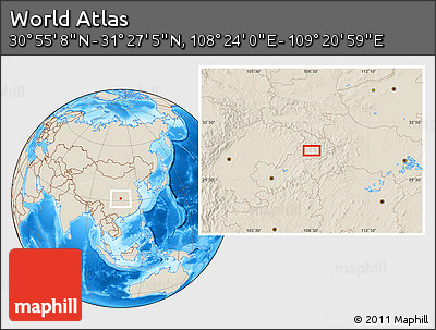 Shaded Relief Location Map of the Area around 31° 11' 6" N, 108° 52' 30" E