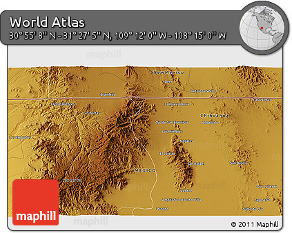 Physical 3D Map of the Area around 31° 11' 6" N, 108° 43' 29" W