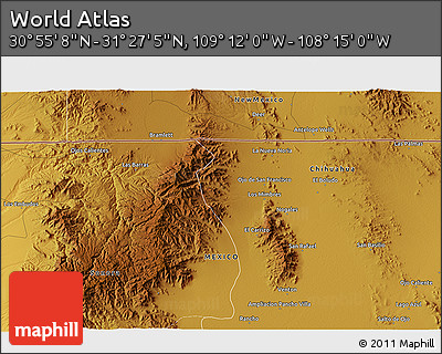 Physical 3D Map of the Area around 31° 11' 6" N, 108° 43' 29" W