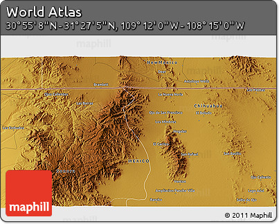 Physical 3D Map of the Area around 31° 11' 6" N, 108° 43' 29" W