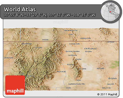 Satellite 3D Map of the Area around 31° 11' 6" N, 108° 43' 29" W