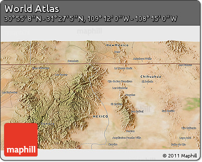 Satellite 3D Map of the Area around 31° 11' 6" N, 108° 43' 29" W