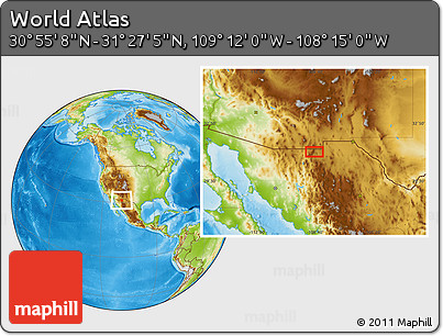 Physical Location Map of the Area around 31° 11' 6" N, 108° 43' 29" W