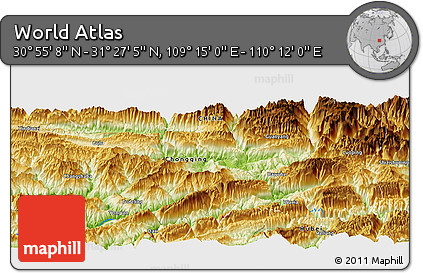 Physical Panoramic Map of the Area around 31° 11' 6" N, 109° 43' 29" E