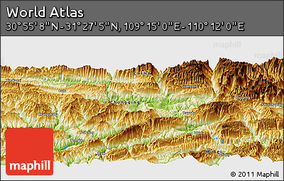 Physical Panoramic Map of the Area around 31° 11' 6" N, 109° 43' 29" E