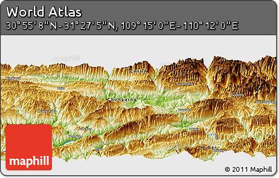 Physical Panoramic Map of the Area around 31° 11' 6" N, 109° 43' 29" E