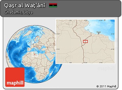 Shaded Relief Location Map of Qaşr Al Waţ'ānī