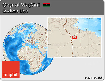 Shaded Relief Location Map of Qaşr Al Waţ'ānī