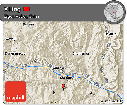 Shaded Relief Map of Xiling