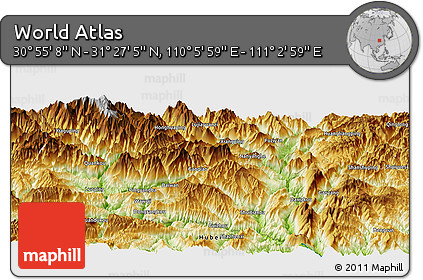 Physical Panoramic Map of the Area around 31° 11' 6" N, 110° 34' 29" E