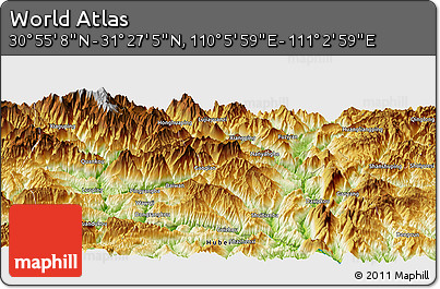 Physical Panoramic Map of the Area around 31° 11' 6" N, 110° 34' 29" E