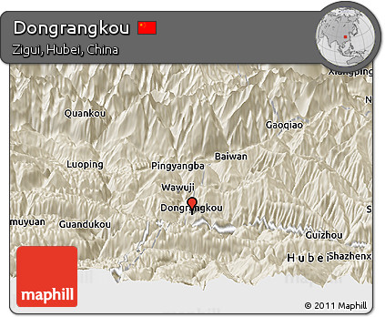 Shaded Relief Panoramic Map of Dongrangkou