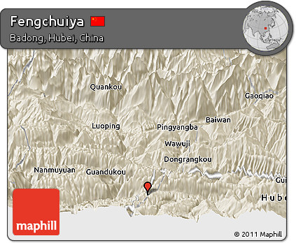 Shaded Relief Panoramic Map of Fengchuiya