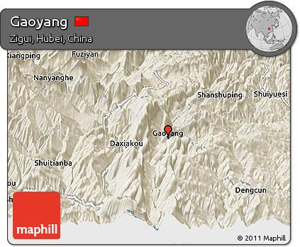 Shaded Relief Panoramic Map of Gaoyang