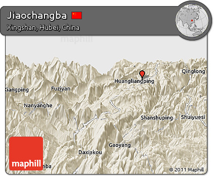 Shaded Relief Panoramic Map of Jiaochangba