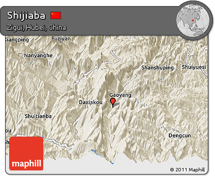 Shaded Relief Panoramic Map of Shijiaba