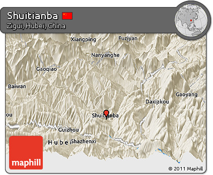 Shaded Relief Panoramic Map of Shuitianba