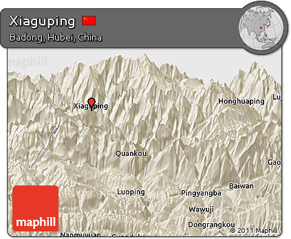 Shaded Relief Panoramic Map of Xiaguping