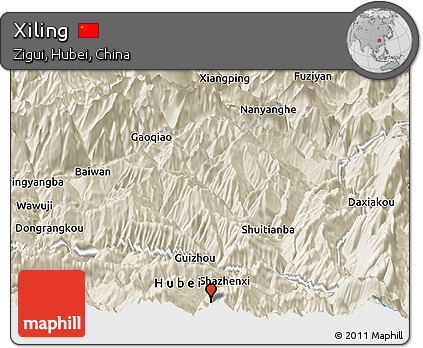 Shaded Relief Panoramic Map of Xiling