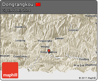 Shaded Relief Panoramic Map of Dongrangkou