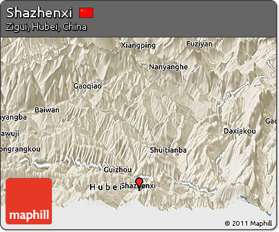 Shaded Relief Panoramic Map of Shazhenxi