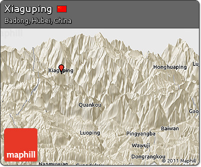 Shaded Relief Panoramic Map of Xiaguping