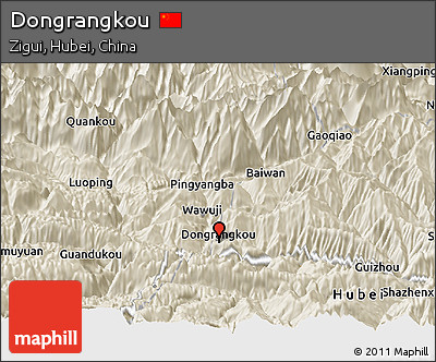 Shaded Relief Panoramic Map of Dongrangkou