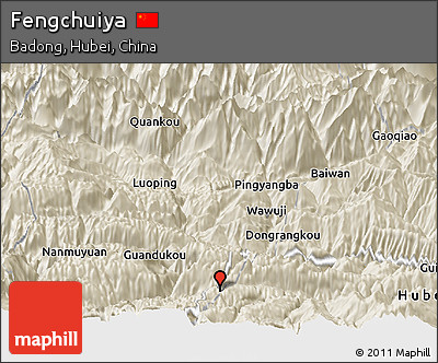 Shaded Relief Panoramic Map of Fengchuiya