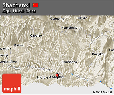 Shaded Relief Panoramic Map of Shazhenxi