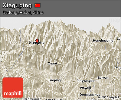 Shaded Relief Panoramic Map of Xiaguping
