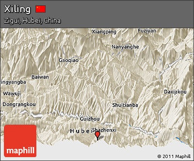Shaded Relief Panoramic Map of Xiling