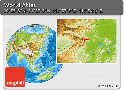 Physical Location Map of the Area around 31° 11' 6" N, 111° 25' 30" E