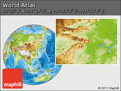 Physical Location Map of the Area around 31° 11' 6" N, 111° 25' 30" E