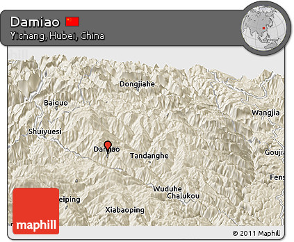 Shaded Relief Panoramic Map of Damiao