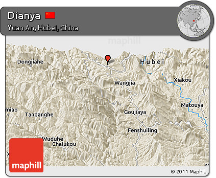 Shaded Relief Panoramic Map of Dianya
