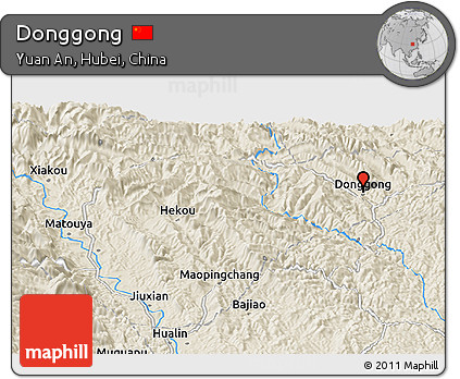 Shaded Relief Panoramic Map of Donggong